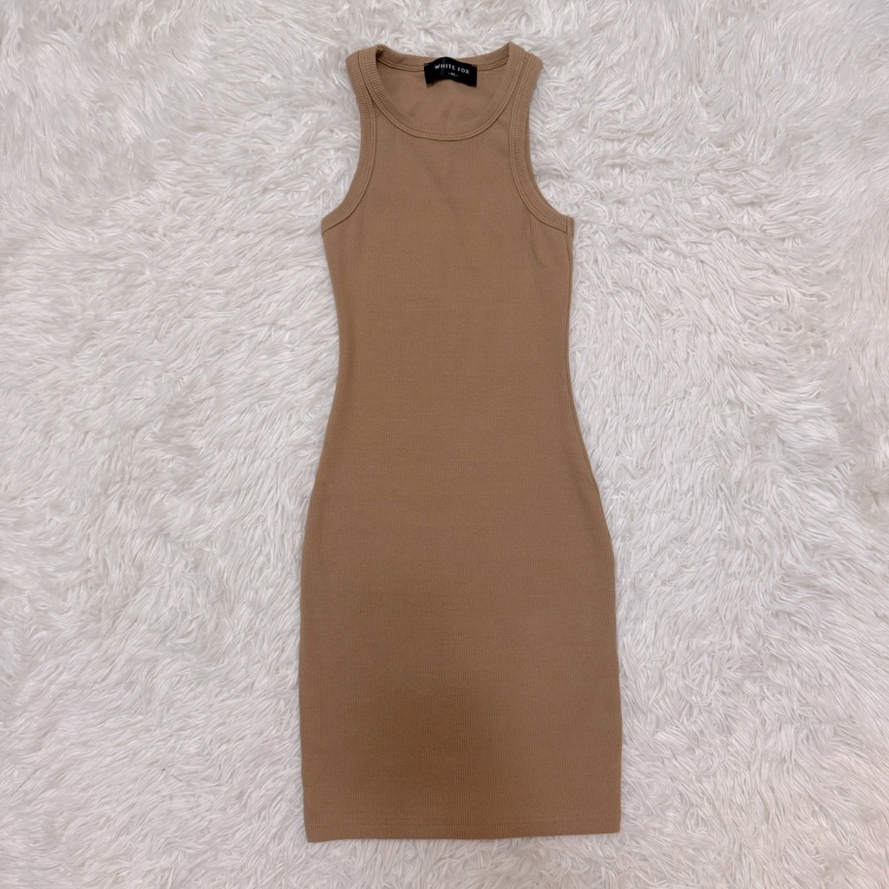 White Fox Boutique Tan Mini Dress White Fox Dress Ribbed Dress